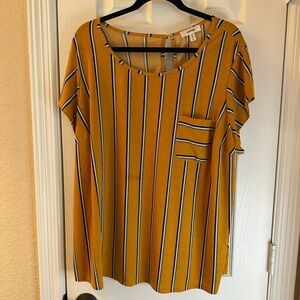 💜3/$15 Meraki Mustard and Black Striped Blouse